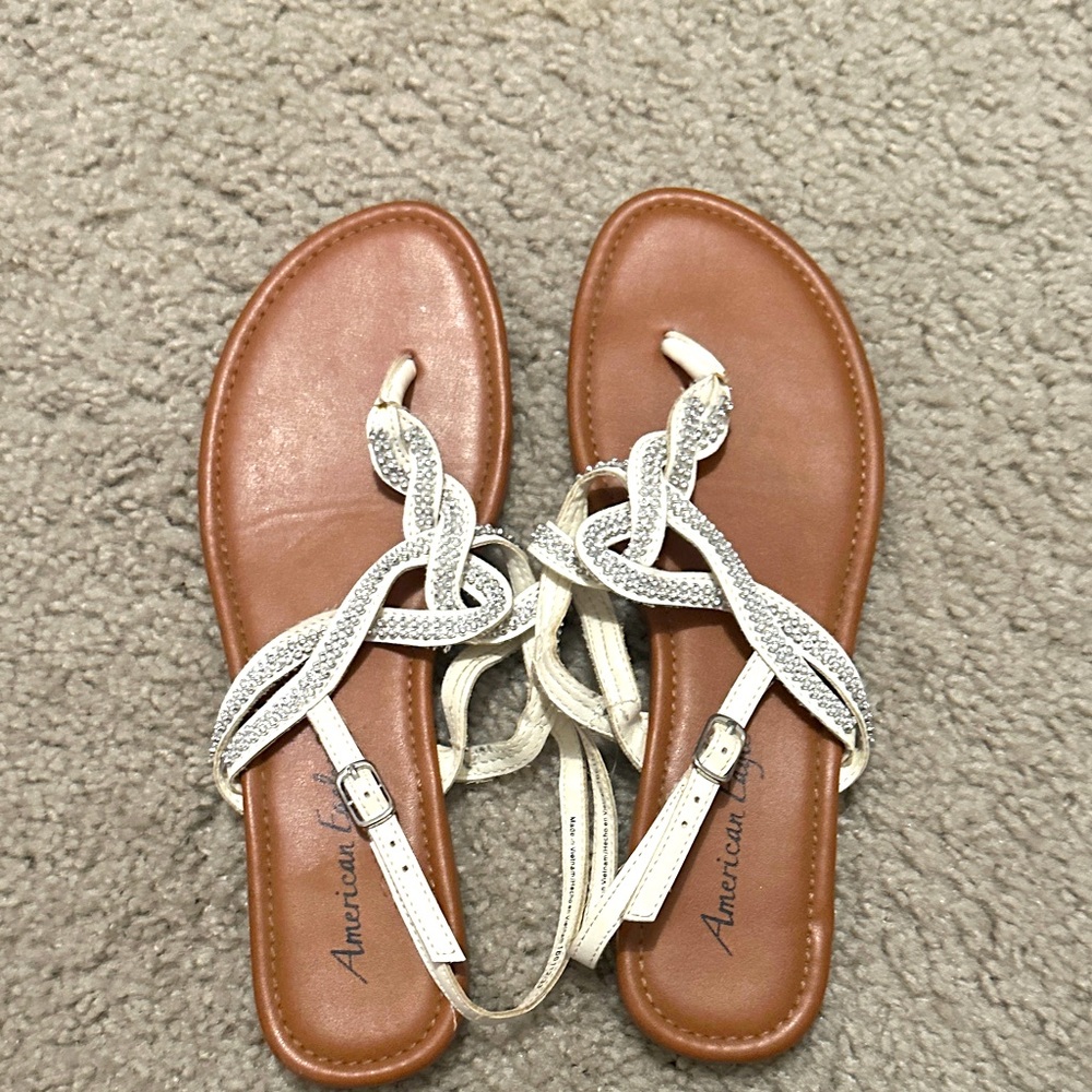 American Eagle Outfitters White and Tan Braided Sandals